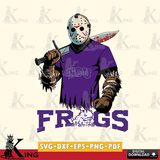 Hand-drawn style art of TCU Horned Frogs Jason Voorhees Football, NCAA SVG PNG files perfect for Cricut and Silhouette cutting