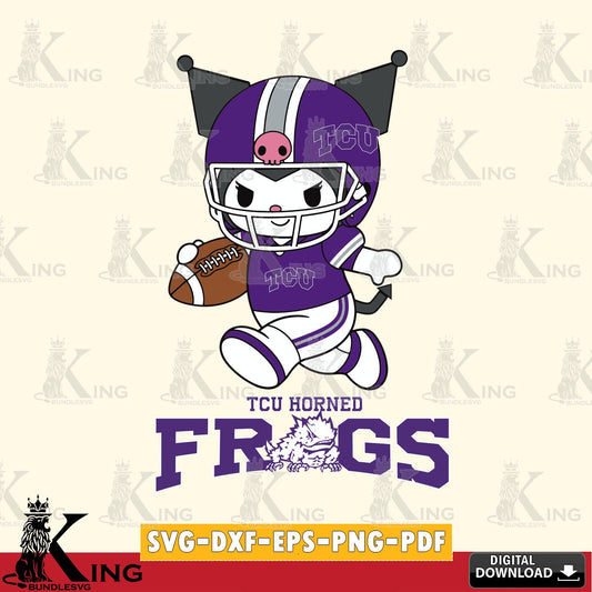 TCU Horned Frogs Kuromi Football Run SVG file, Cricut, Cut file  , Digital Download , Instant Download, Sanrio svg, Clipart