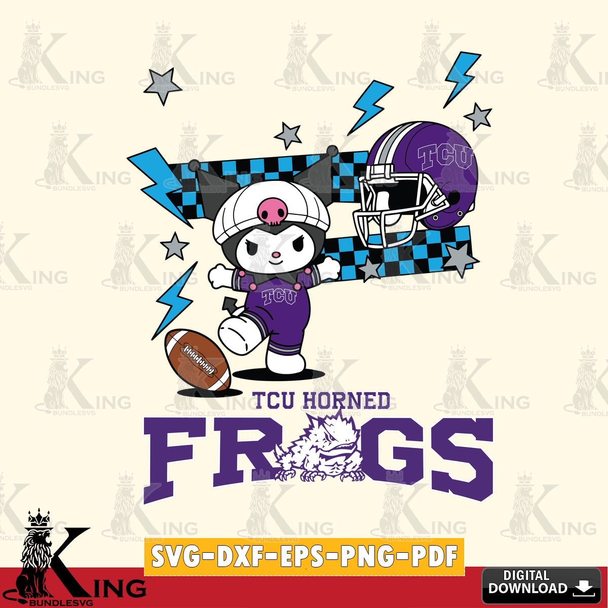 TCU Horned Frogs Kuromi Game Day SVG file, Cricut, Cut file  , Digital Download , Instant Download, Sanrio svg, Clipart