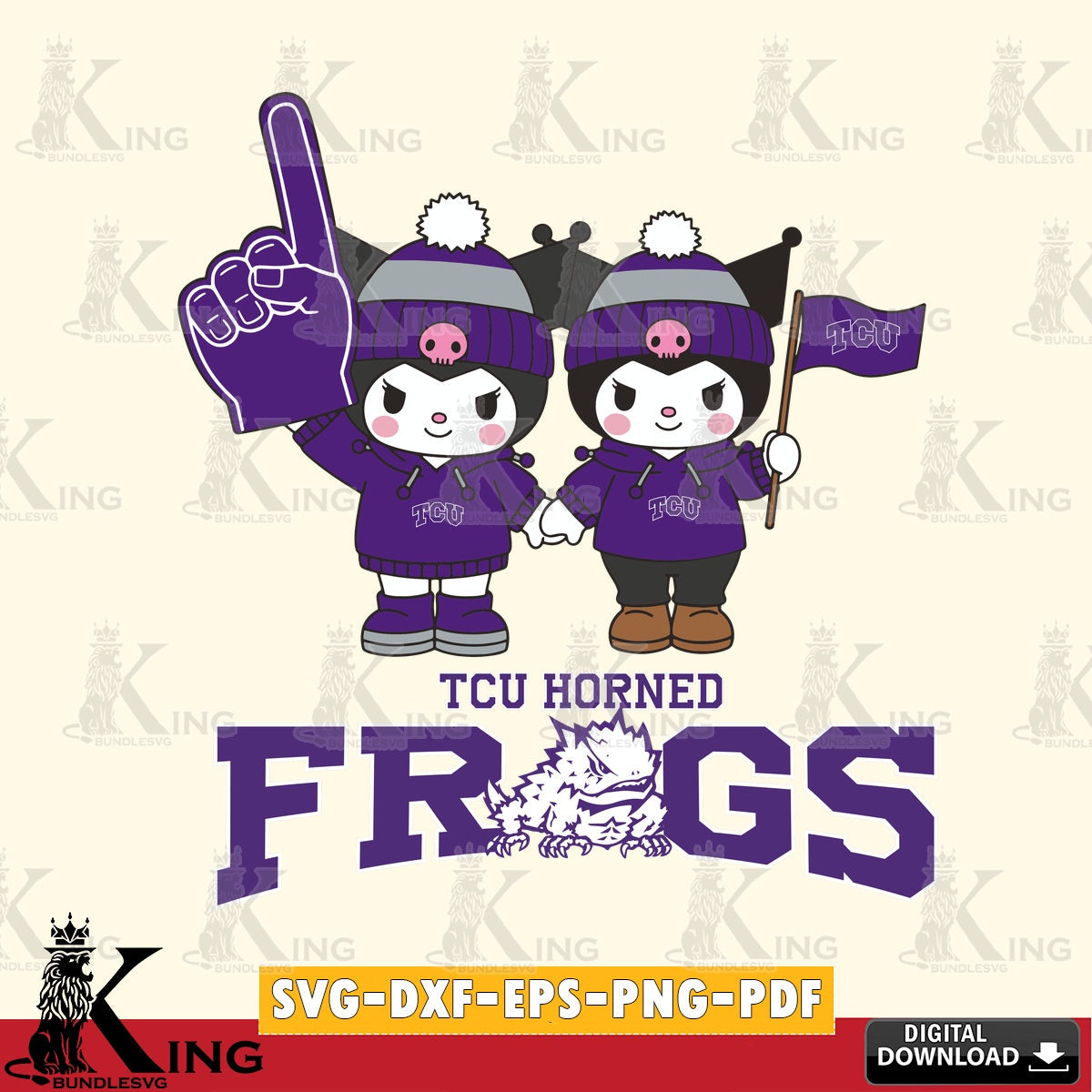 TCU Horned Frogs Kuromi rugby Fan SVG file, Cricut, Cut file  , Digital Download , Instant Download, Sanrio svg, Clipart