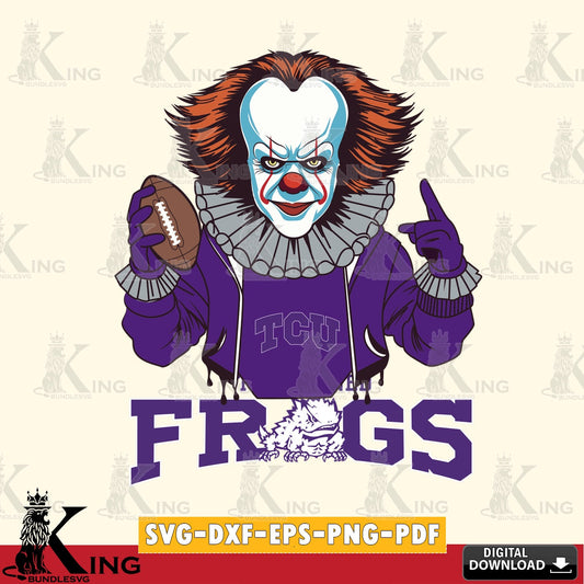 Hand-drawn style art of TCU Horned Frogs Pennywise player in football gear, a digital file for silhouette cameo and cricut