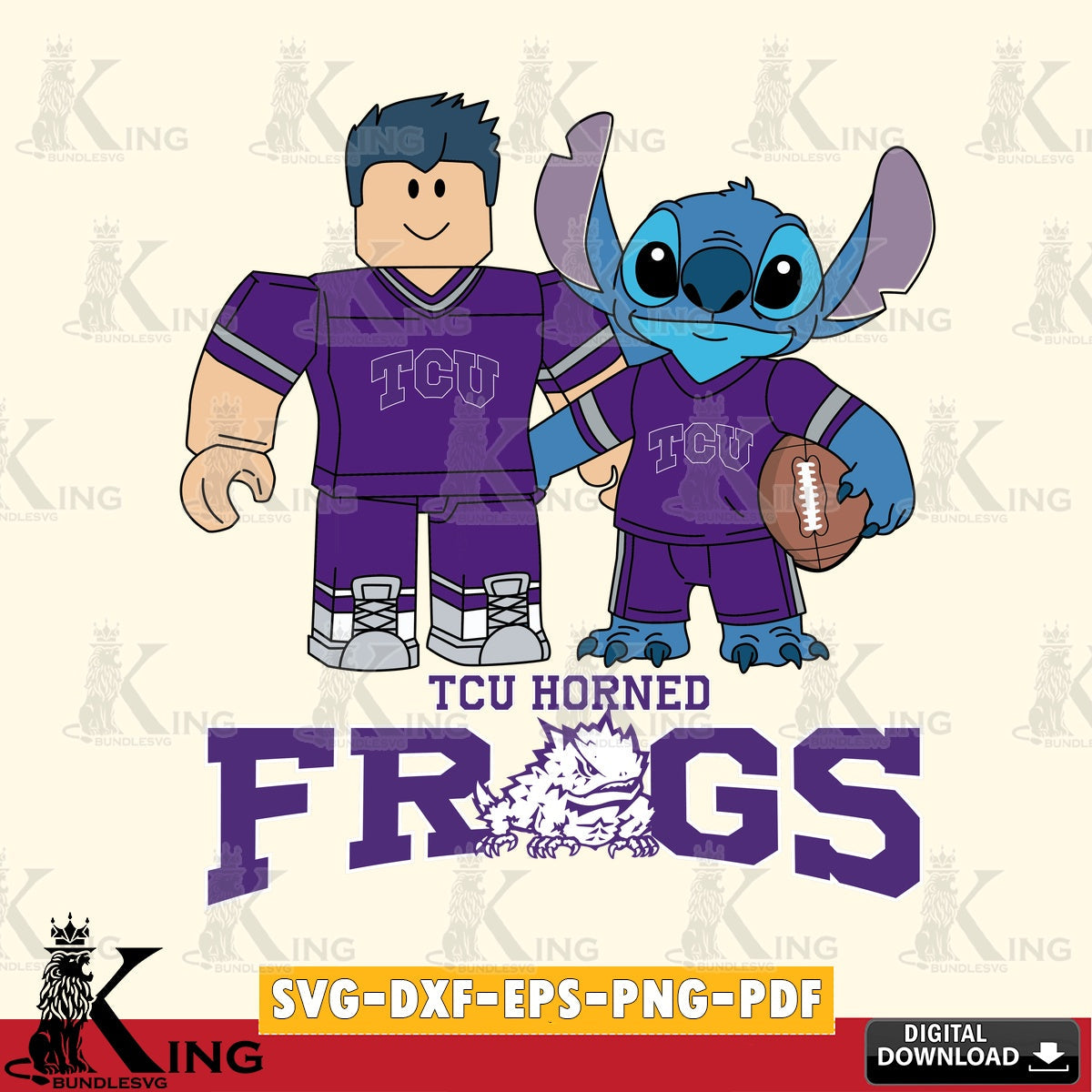 TCU Horned Frogs Roblox & Stitch Football SVG file , NCAA Cricut,  File cut , Digital Download , PDF File