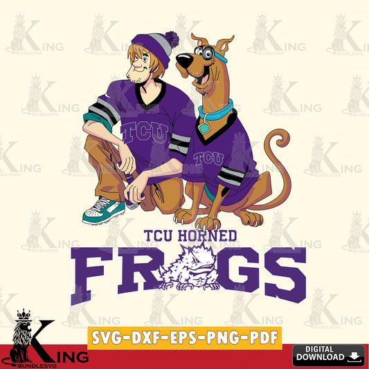 Custom design featuring TCU Horned Frogs Shaggy and Scooby Doo football, high-quality vector for DIY scrapbooking and home decor