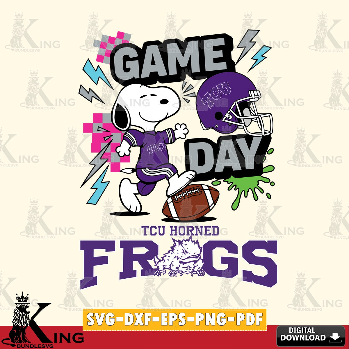 TCU Horned Frogs Snoopy Game day SVG, Cricut, Cut file  , Digital Download , Instant Download, Peanuts svg, NCAA svg, Football svg, Sport svg