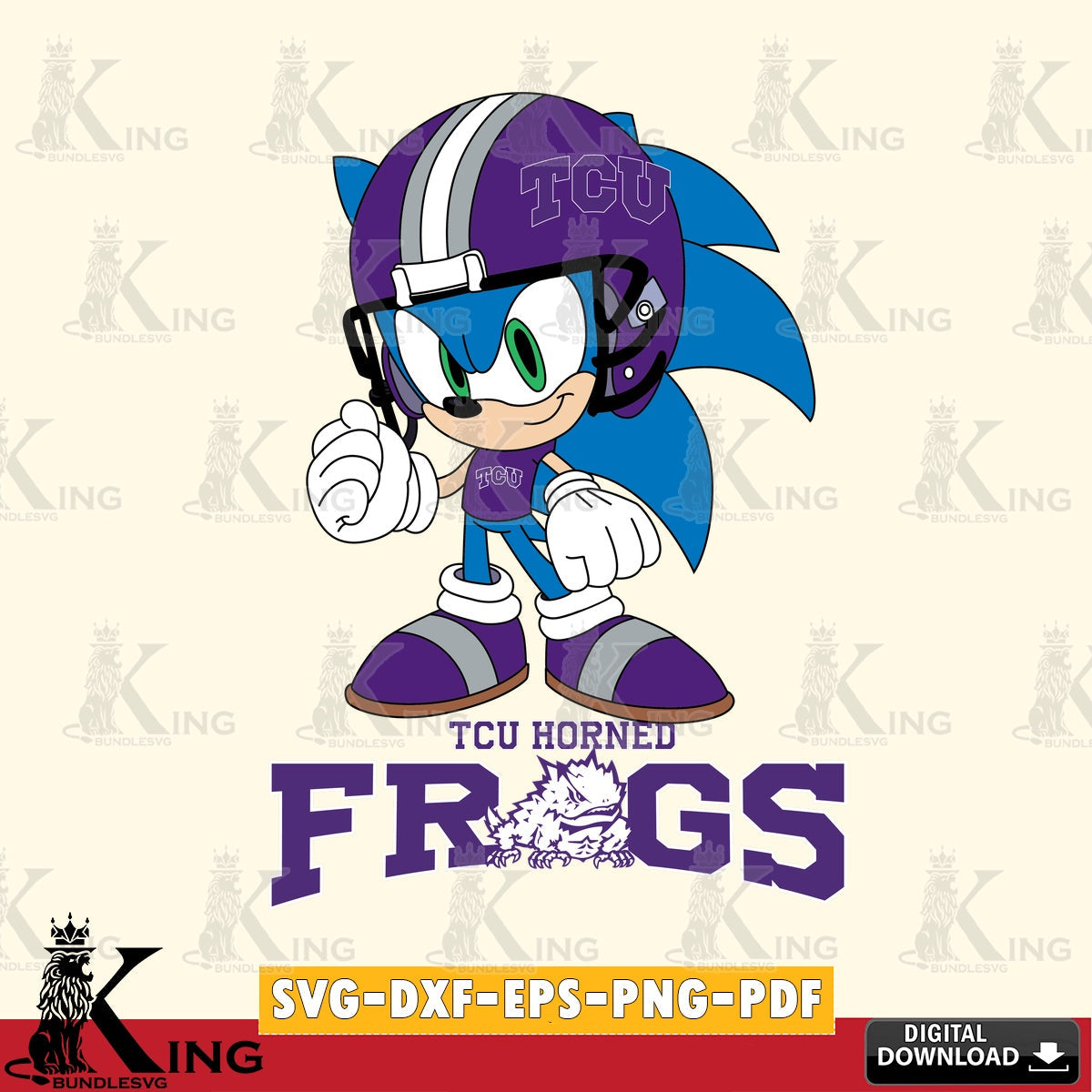 TCU Horned Frogs Sonic Football Mascot SVG file, Vector , Digital Download , PDF File , Instant Download