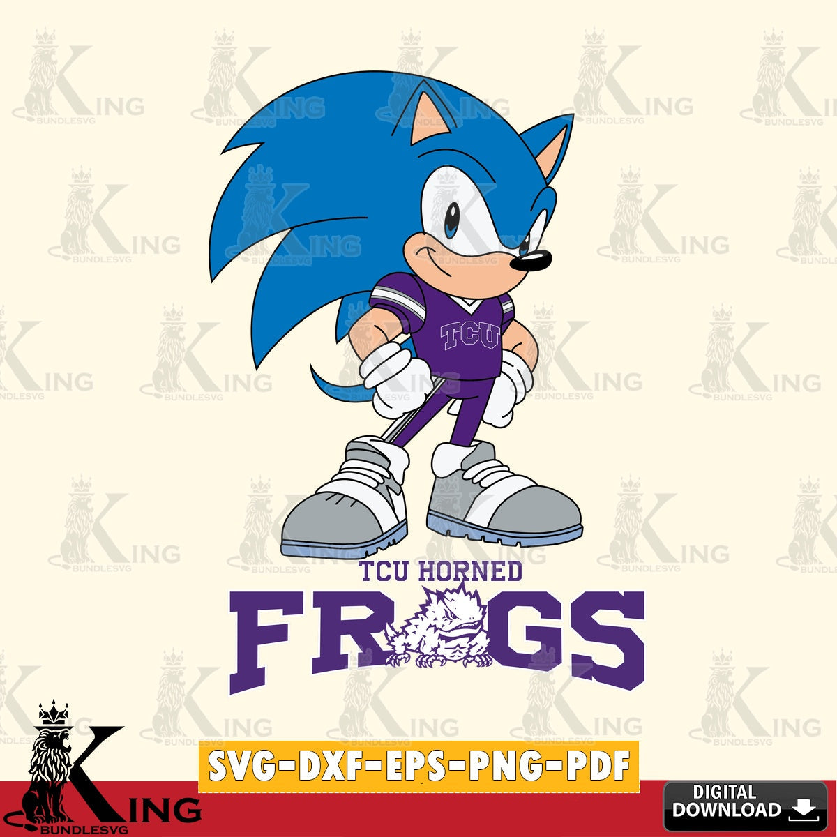 Beautiful illustration of TCU Horned Frogs Sonic Football Star Mascot SVG PNG design suitable for Glowforge and laser cutting