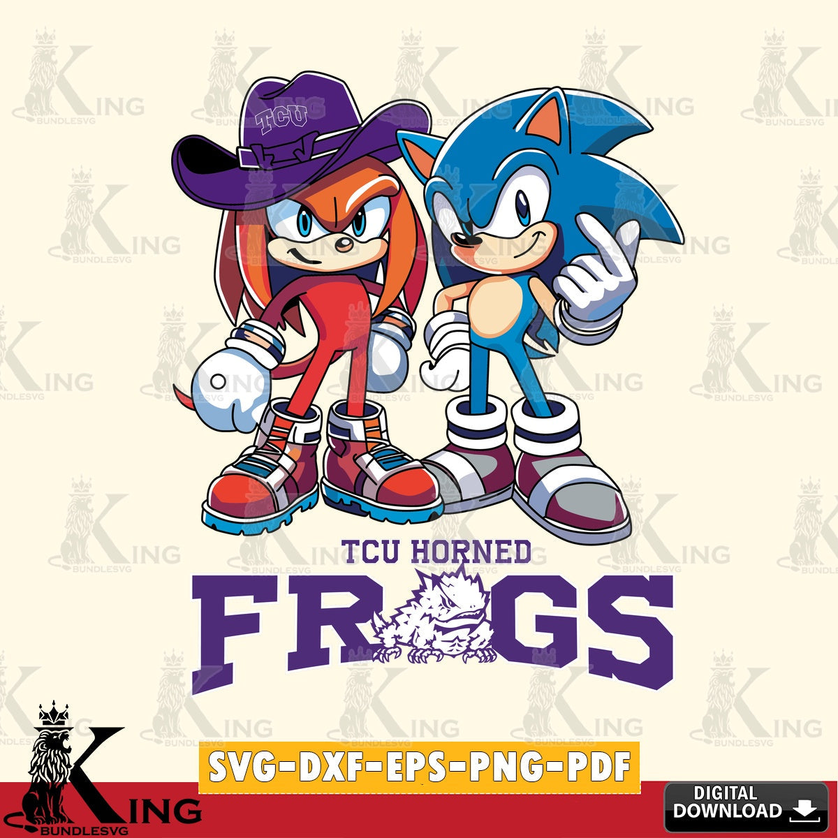 TCU Horned Frogs Sonic & Knuckles Football Mascot SVG file, Vector , Digital Download , PDF File , Instant Download