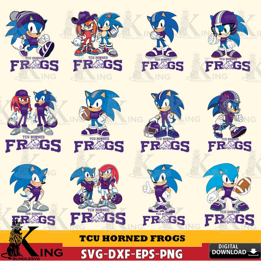 Ultimate set containing TCU Horned Frogs Sonic & Knuckles NCAA Football Bundle, a digital download for Cricut Maker and paper