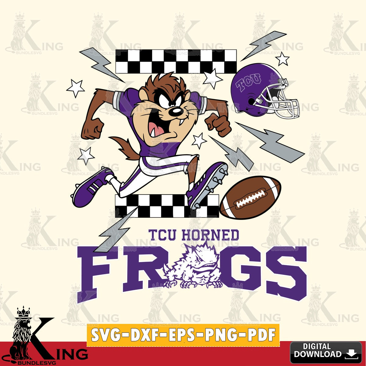 TCU Horned Frogs Taz Football Lightning SVG file, Cut file  , Digital Download , Instant Download, Taz svg, NCAA svg