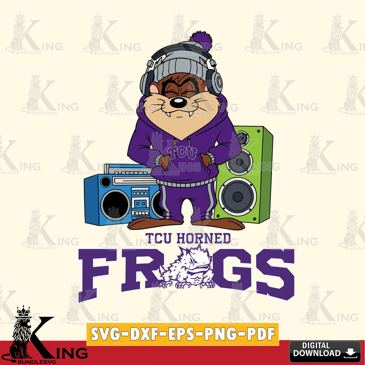 TCU Horned Frogs Taz Hip Hop SVG file, Cut file  , Digital Download , Instant Download, Taz svg, NCAA svg