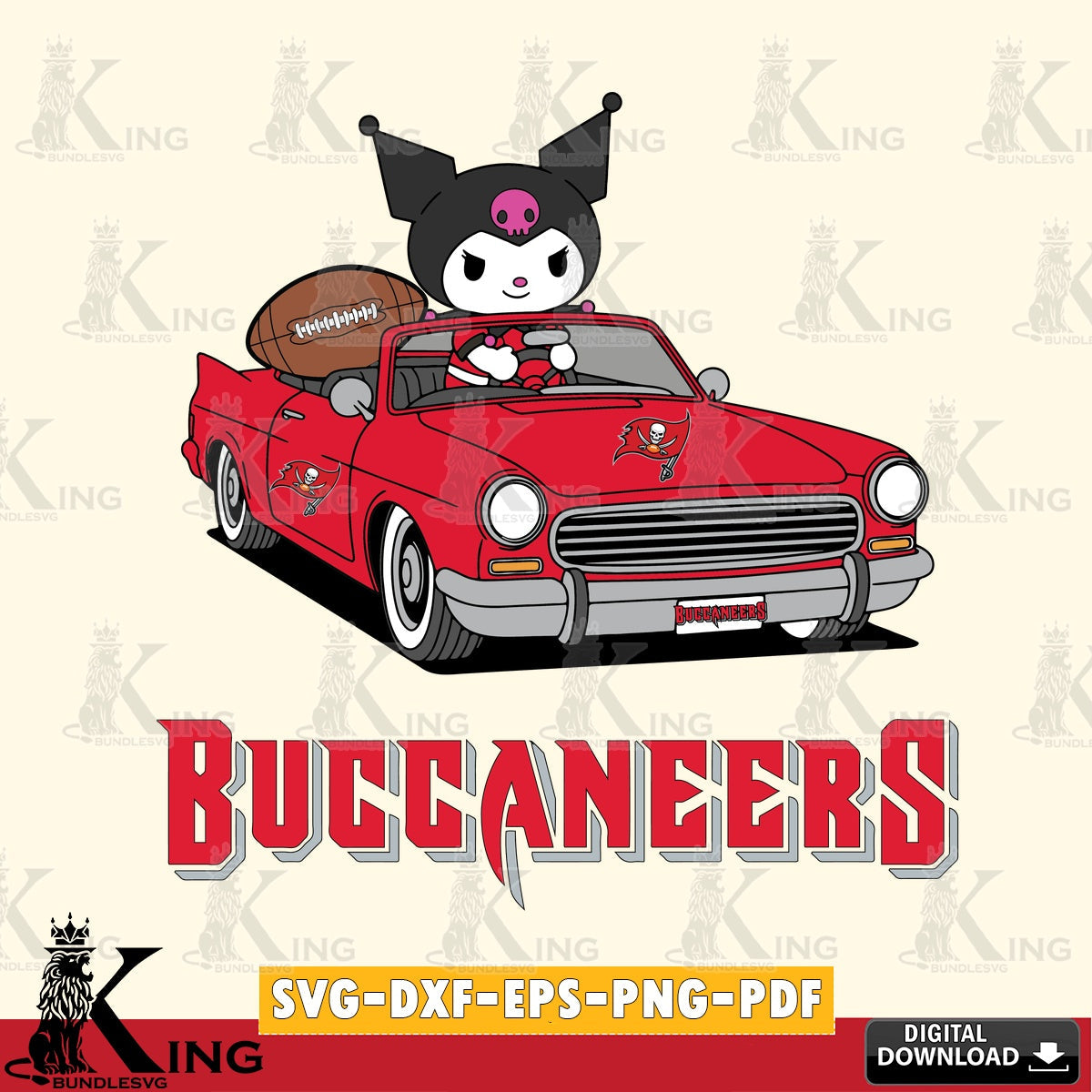 Tampa Bay Buccaneers Kuromi Car Football Game SVG file, Cricut, Cut file  , Digital Download , Instant Download, Sanrio svg, Clipart