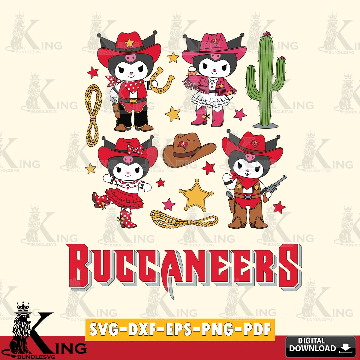 Tampa Bay Buccaneers Kuromi Cowboy Western SVG file, Cricut, Cut file  , Digital Download , Instant Download, Sanrio svg, Clipart