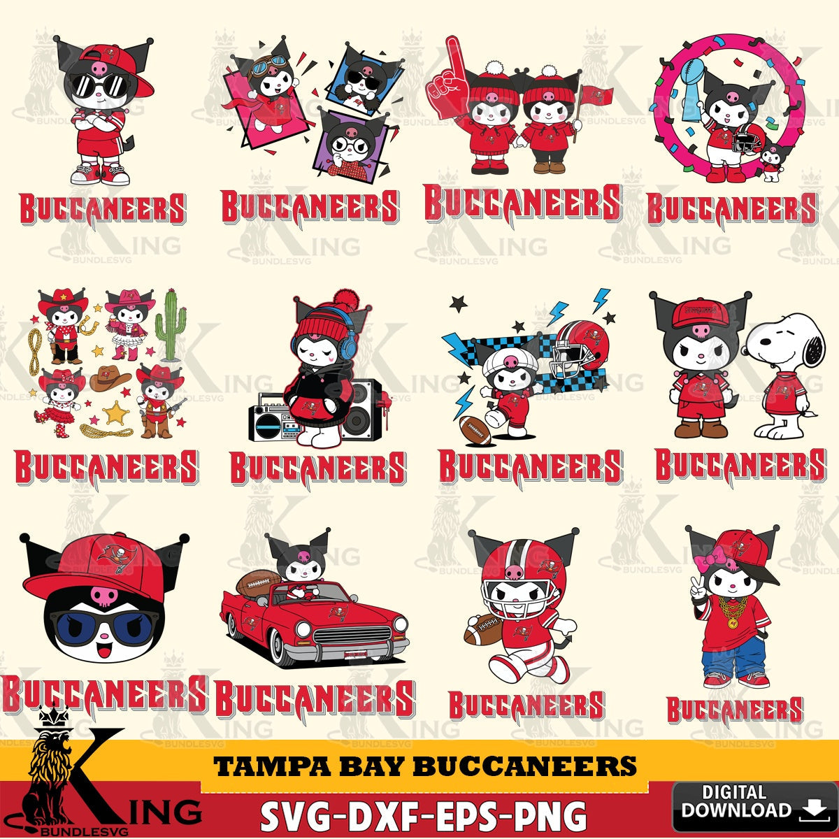 Tampa Bay Buccaneers Kuromi Football Jersey NFL Bundle SVG file, Cricut, Cut file  , Digital Download , Instant Download, Sanrio svg, Clipart