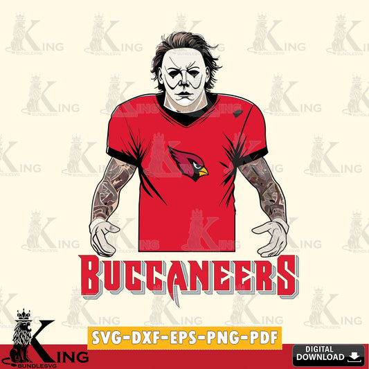 Digital clipart of Tampa Bay Buccaneers Michael Myers Tattoo Football SVG PNG design suitable for Glowforge and laser cutting