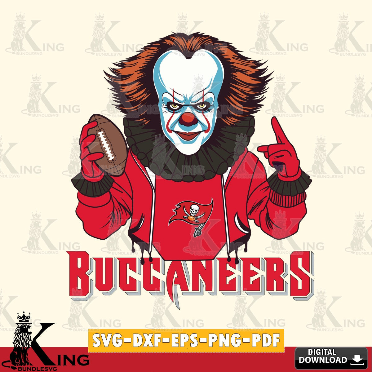 Modern graphic depicting Tampa Bay Buccaneers Pennywise player football, digital file for silhouette cameo and cricut projects