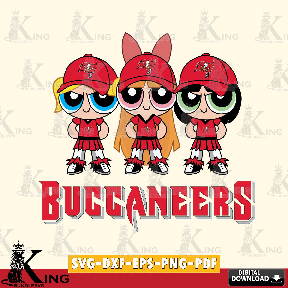 Eye-catching graphic of Tampa Bay Buccaneers PowerPuff Girls football, a printable vector design for sublimation and crafts.