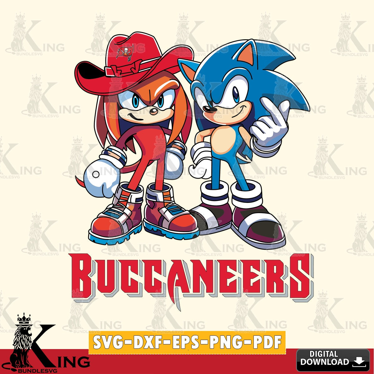 Modern graphic depicting Tampa Bay Buccaneers Sonic & Knuckles football mascot crafting file for iron-on transfer and vinyl