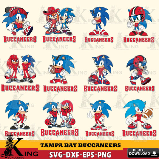 Giant set featuring Tampa Bay Buccaneers Sonic & Knuckles NFL Football Bundle vector illustration for POD merchandise and apparel