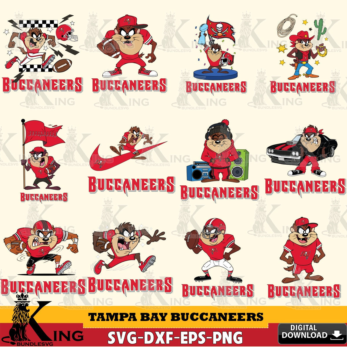 Tampa Bay Buccaneers Taz (Looney Tunes) Football NFL Bundle Cut file  , Digital Download , Instant Download, Looney Tunes svg, Football svg