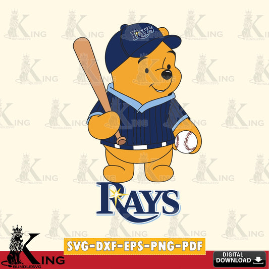 Printable art of Tampa Bay Rays baseball batter Winnie the Pooh, a digital download for Cricut Maker and paper crafts.