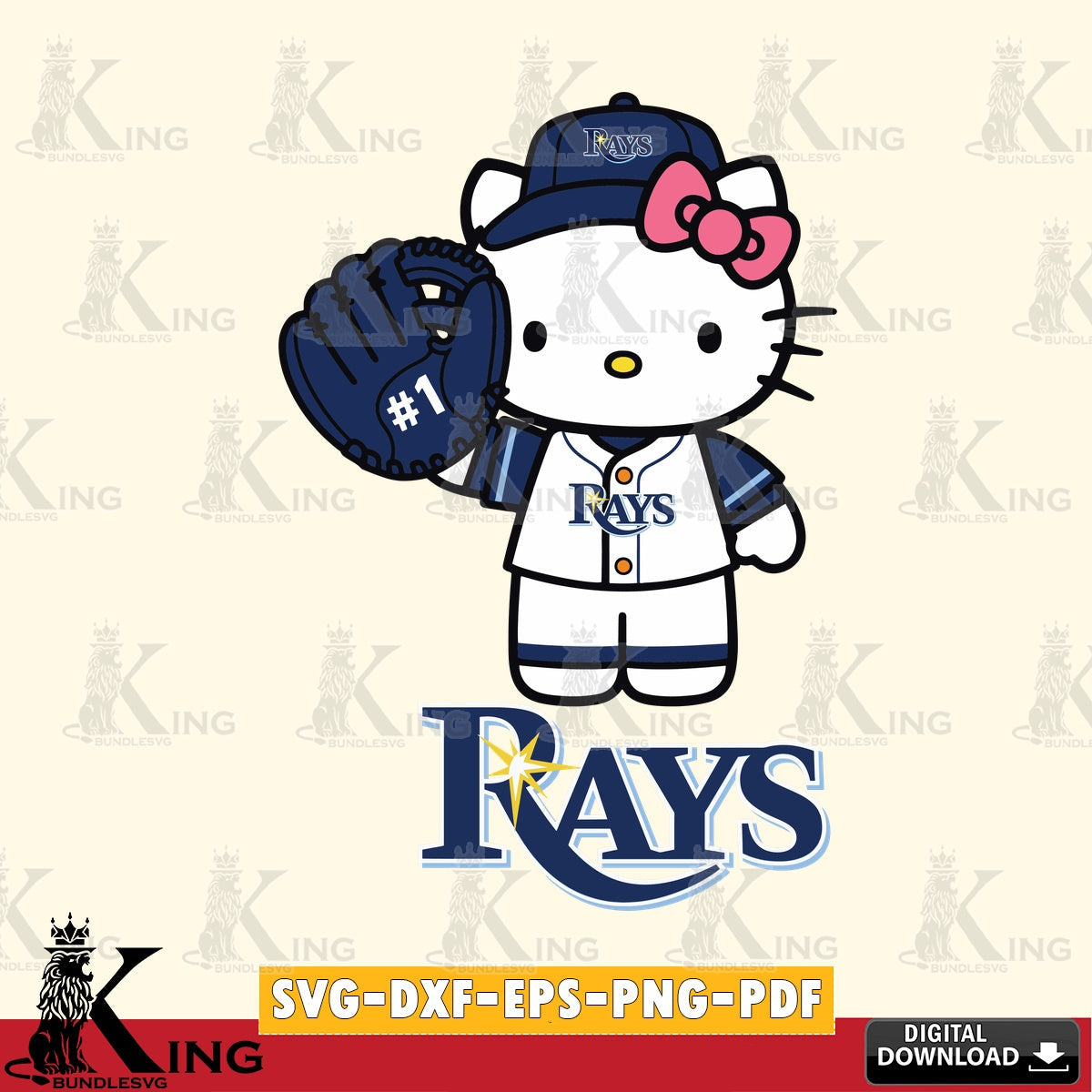 Ultimate set containing Tampa Bay Rays Hello Kitty Baseball #1 vector illustration for POD merchandise and apparel