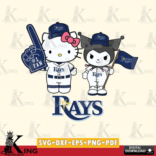 Complete bundle for Tampa Bay Rays Hello Kitty Kuromi fan baseball SVG PNG files perfect for Cricut and Silhouette cutting