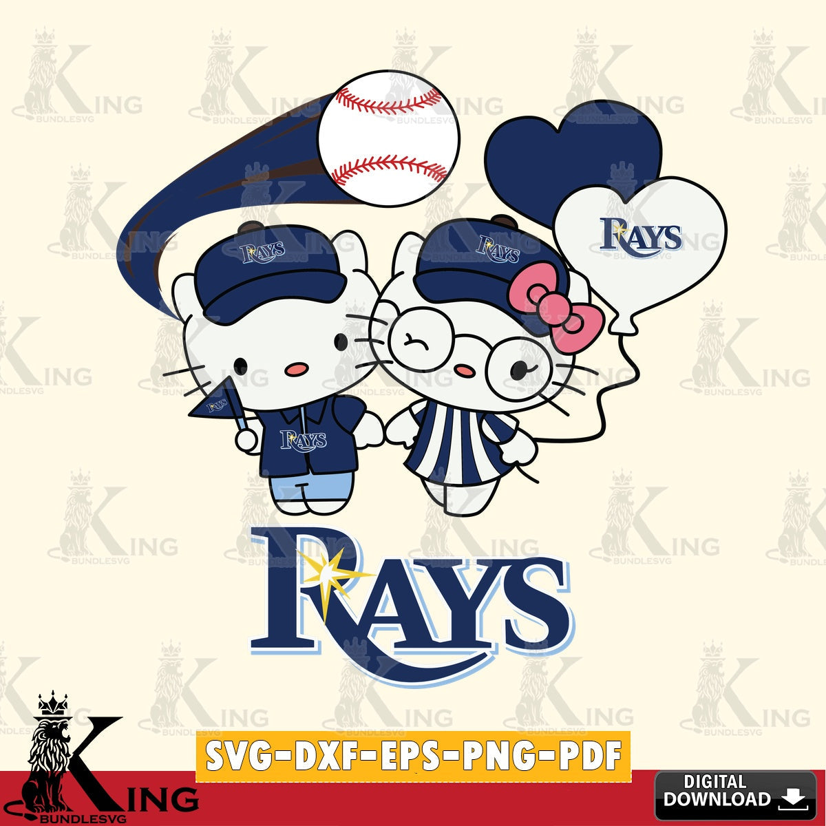 Jumbo collection of Tampa Bay Rays Hello Kitty baseball couple SVG cut file for personalized gifts and laser projects