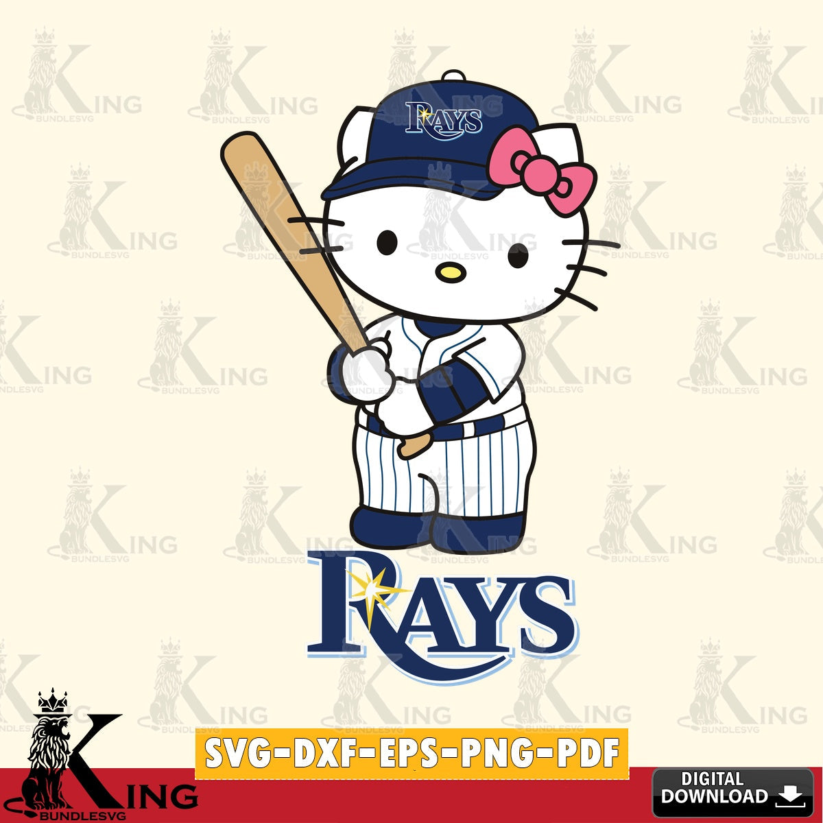 Mega bundle containing Tampa Bay Rays Hello Kitty baseball batter, a digital download for Cricut Maker and paper crafts.