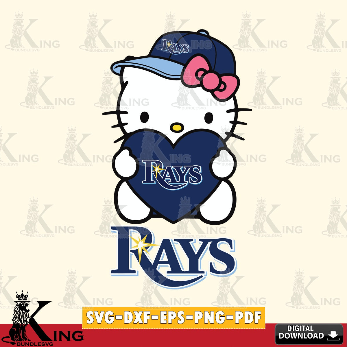 Variety pack of Tampa Bay Rays Hello Kitty baseball heart digital clipart compatible with laser engraving and cutting