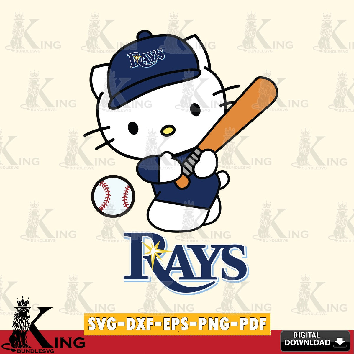 Jumbo collection of Tampa Bay Rays Hello Kitty playing baseball SVG PNG design suitable for Glowforge and laser cutting.