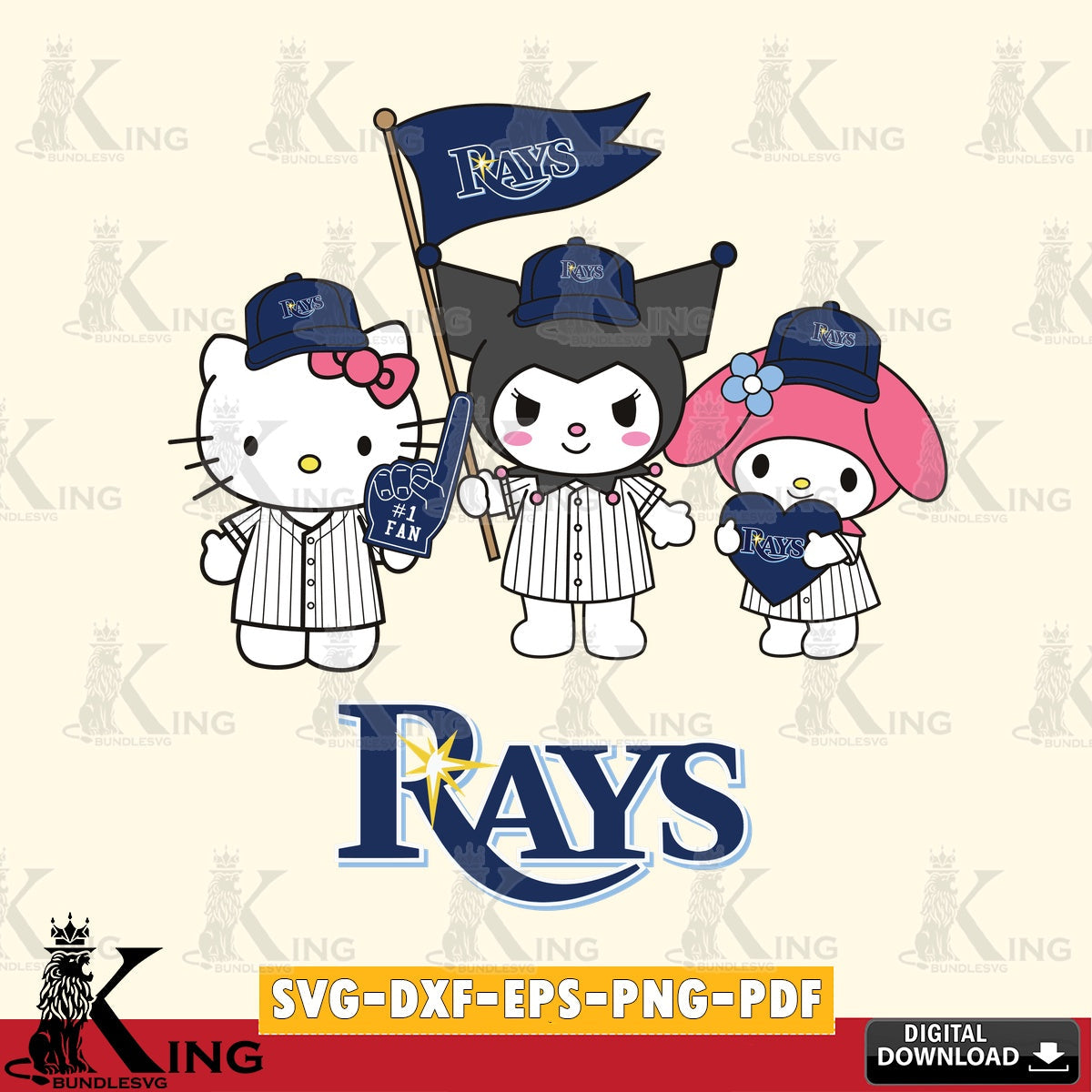 High-quality graphic of Tampa Bay Rays Kawaii friends Baseball, digital clipart compatible with laser engraving and cutting