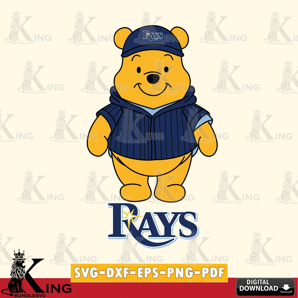Eye-catching graphic of Tampa Bay Rays Pooh Bear baseball mascot, a high-quality vector for DIY scrapbooking and home decor.