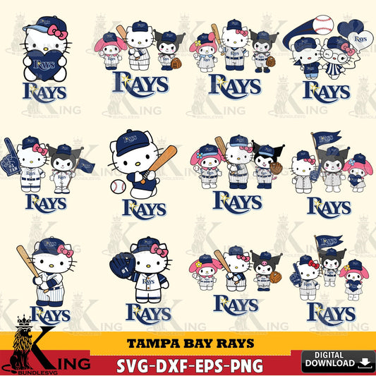 Premium pack containing Tampa Bay Rays Sanrio Squad Baseball MLB bundle vector art for engraving, cutting, and printing.