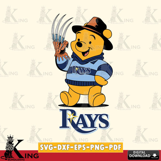 Artistic drawing of Tampa Bay Rays Winnie the Pooh Freddy Krueger baseball, digital clipart compatible with laser engraving and