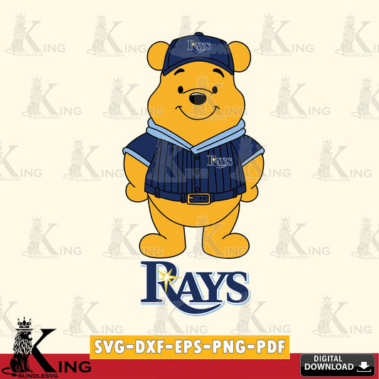 Modern graphic depicting Tampa Bay Rays Winnie the Pooh Game Day, a high-quality vector for DIY scrapbooking and home decor.