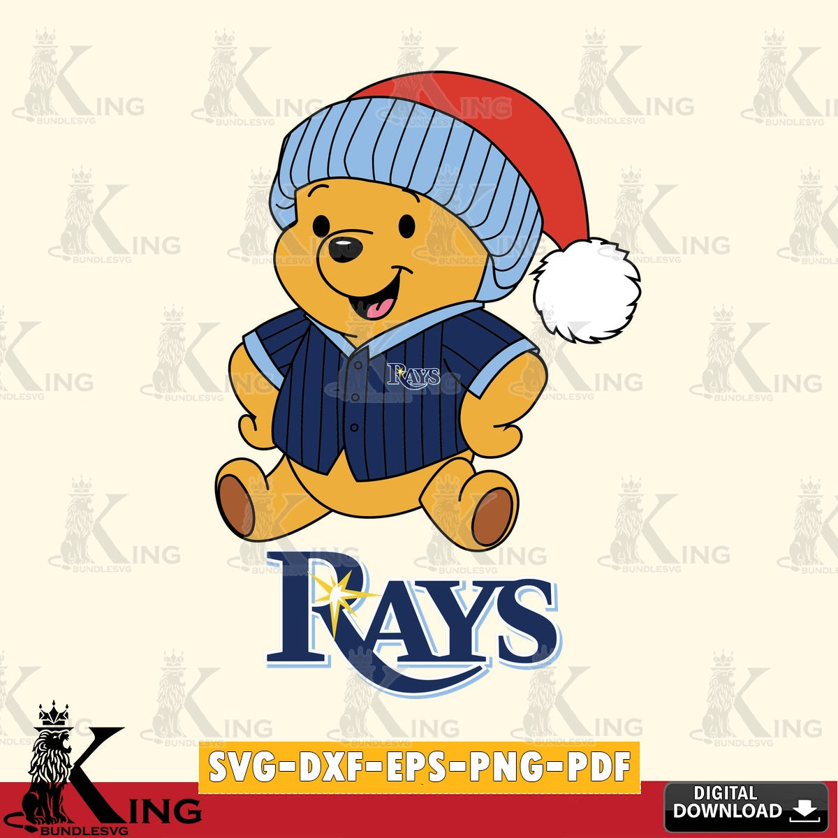 Detailed illustration of Tampa Bay Rays Winnie the Pooh playing ball, crafting file for iron-on transfer and vinyl decals