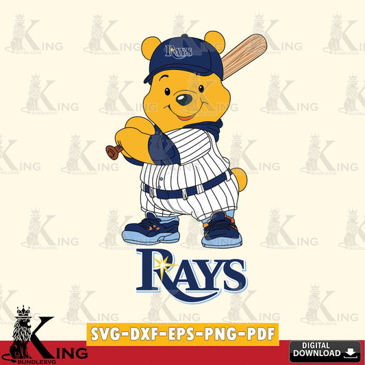 Detailed illustration of Tampa Bay Rays Winnie the Pooh player baseball, digital download for Cricut Maker and paper crafts