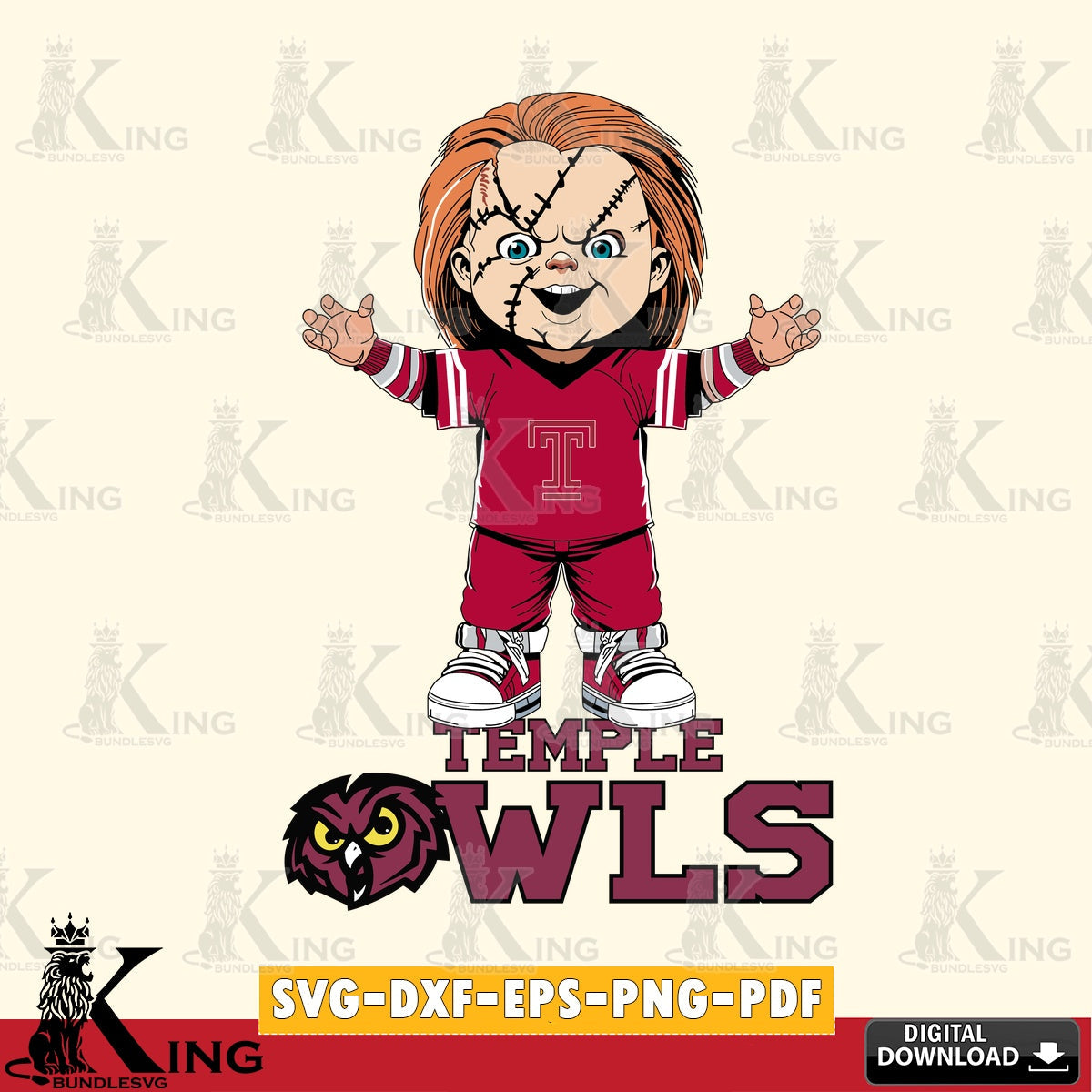 Digital clipart of Temple Owls Chucky Football, a high-quality vector for DIY scrapbooking and home decor