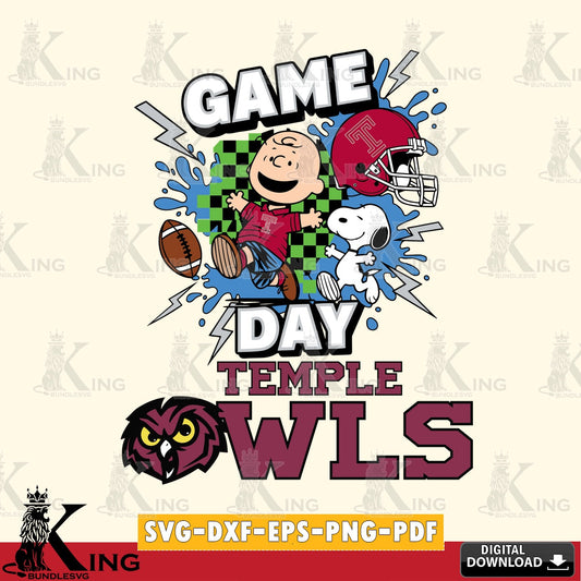 Temple Owls Game Day Peanuts SVG, Cricut, Cut file  , Digital Download , Instant Download, Peanuts svg, NCAA svg, Football svg, Sport svg