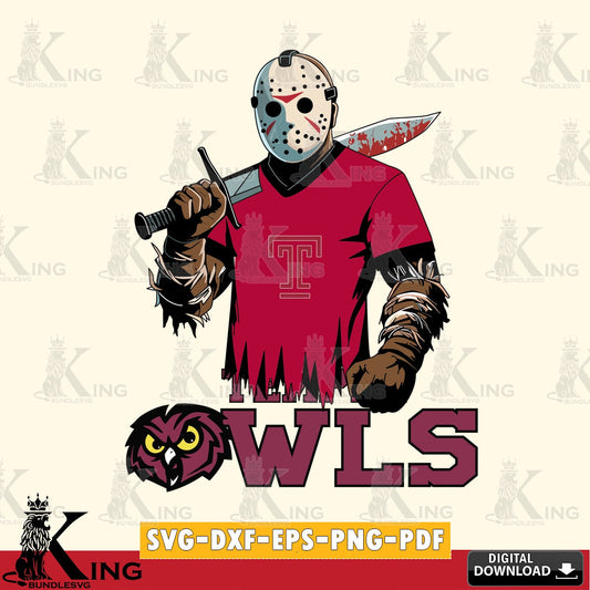 Beautiful illustration of Temple Owls Jason Voorhees Football, NCAA vector illustration for POD merchandise and apparel