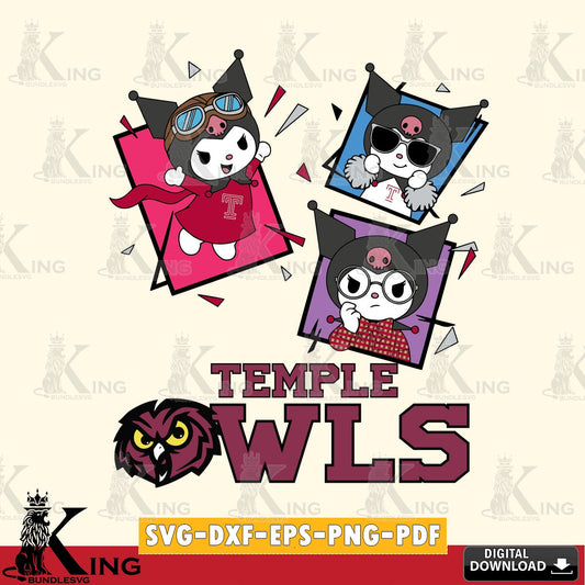 Temple Owls Kuromi Action Football SVG file, Cricut, Cut file  , Digital Download , Instant Download, Sanrio svg, Clipart