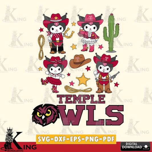 Temple Owls Kuromi Cowboy Western SVG file, Cricut, Cut file  , Digital Download , Instant Download, Sanrio svg, Clipart