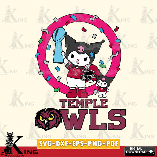 Temple Owls Kuromi Football Champion SVG file, Cricut, Cut file  , Digital Download , Instant Download, Sanrio svg, Clipart