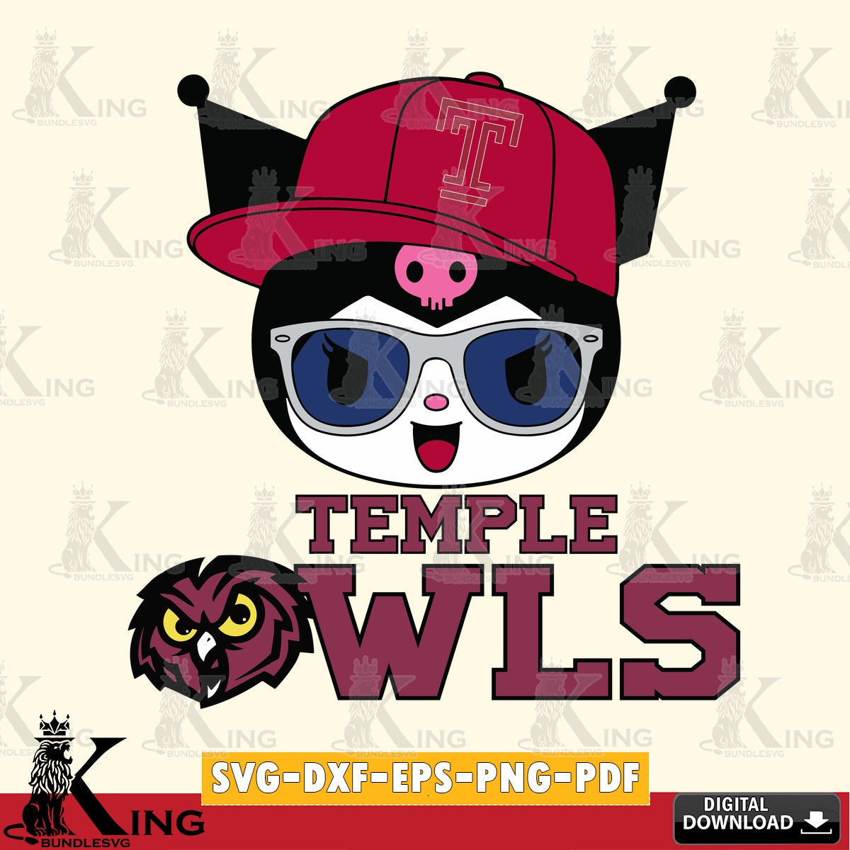 Temple Owls Kuromi Football Cool SVG file, Cricut, Cut file  , Digital Download , Instant Download, Sanrio svg, Clipart