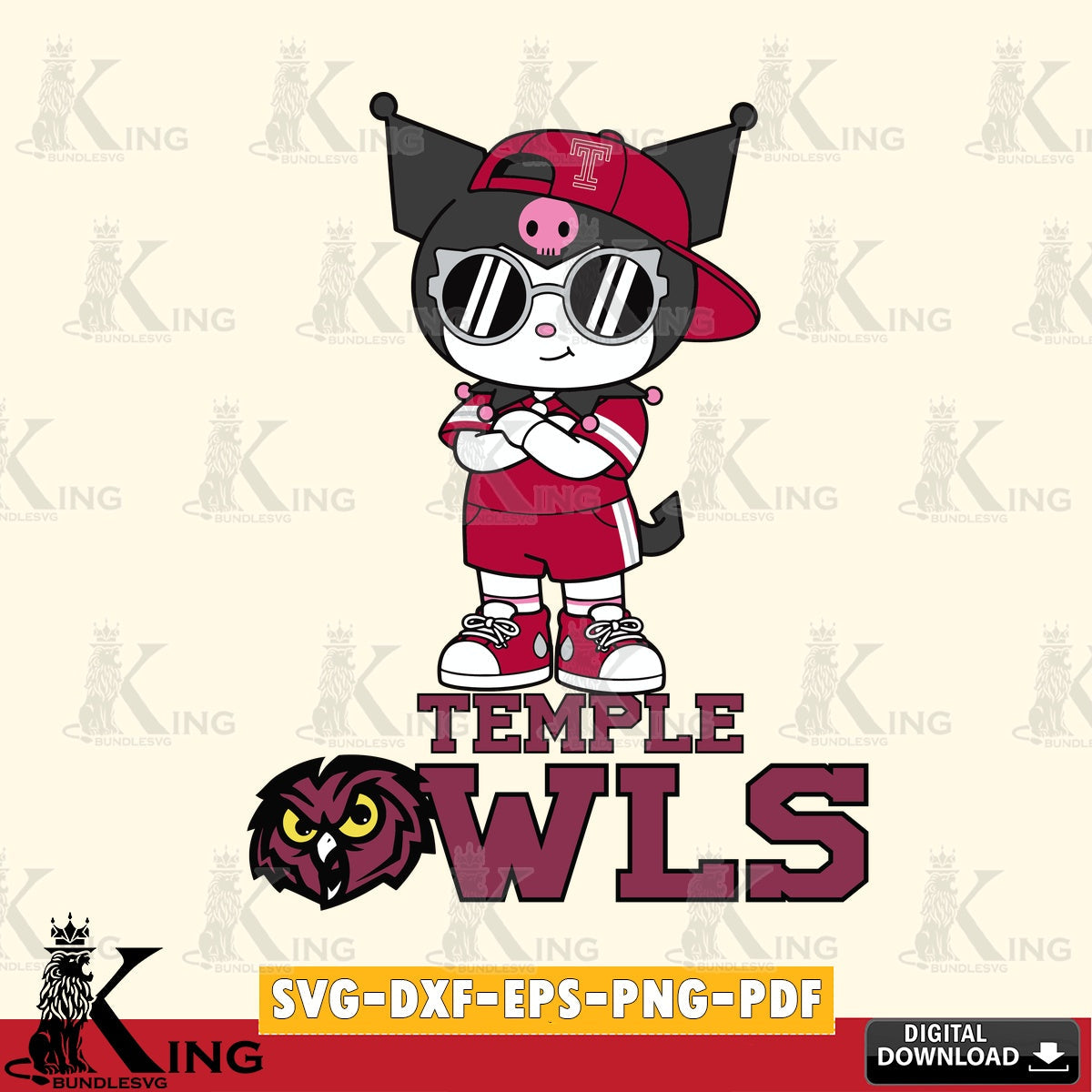 Temple Owls Kuromi Football Jersey SVG file, Cricut, Cut file  , Digital Download , Instant Download, Sanrio svg, Clipart