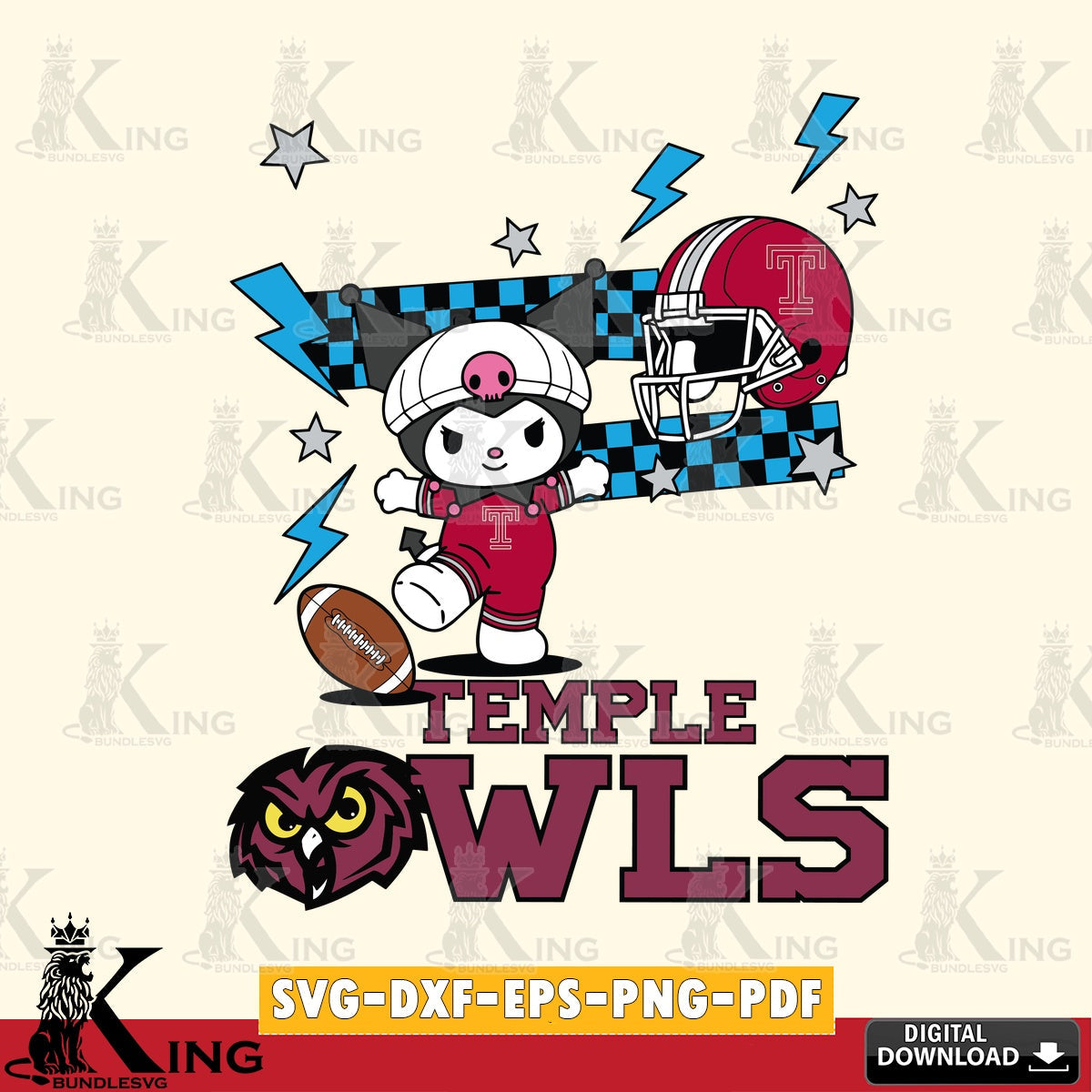 Temple Owls Kuromi Game Day SVG file, Cricut, Cut file  , Digital Download , Instant Download, Sanrio svg, Clipart