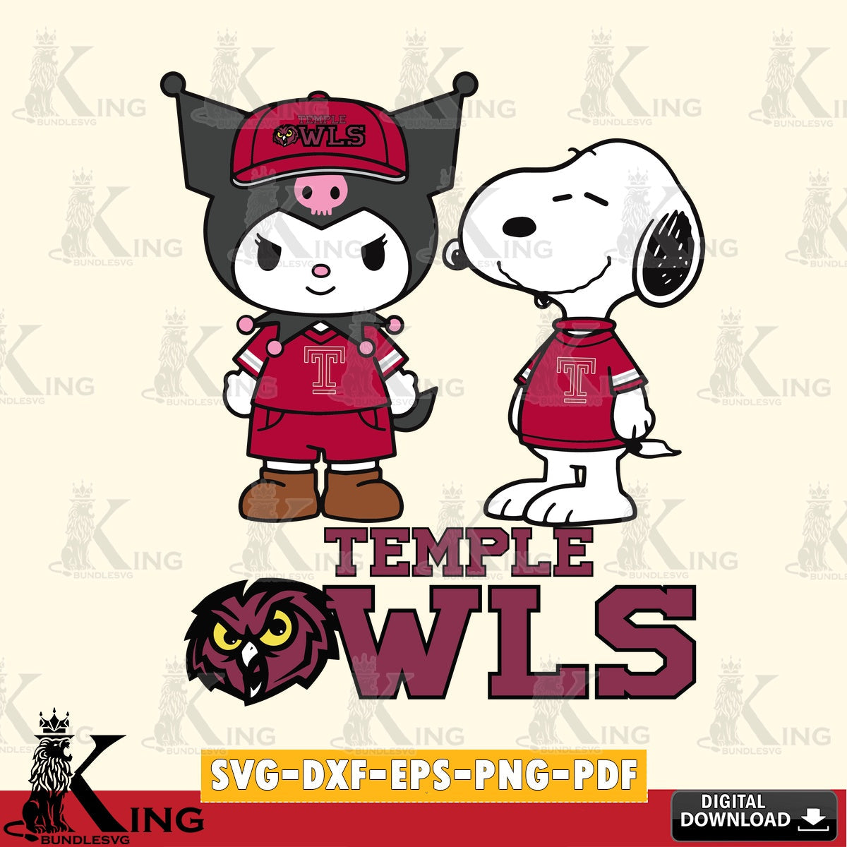 Temple Owls Kuromi Snoopy Football SVG file, Cricut, Cut file  , Digital Download , Instant Download, Sanrio svg, Clipart