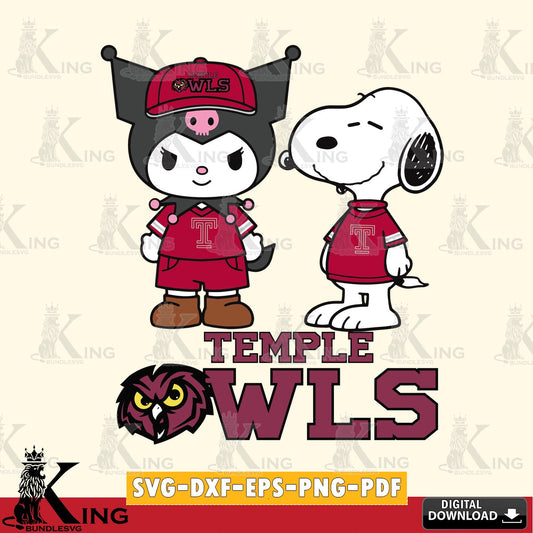 Temple Owls Kuromi Snoopy Football SVG file, Cricut, Cut file  , Digital Download , Instant Download, Sanrio svg, Clipart