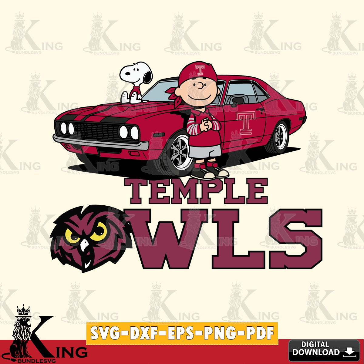 Temple Owls Peanuts Muscle Car SVG, Cricut, Cut file  , Digital Download , Instant Download, Peanuts svg, NCAA svg, Football svg, Sport svg