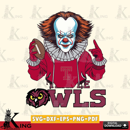 Digital clipart of Temple Owls Pennywise player football, a digital file for silhouette cameo and cricut projects
